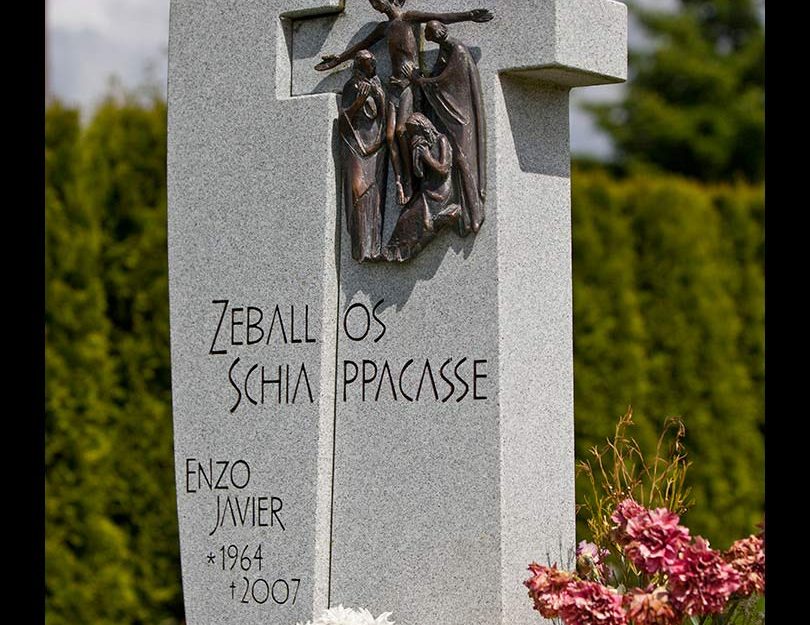 Contemporary grey granite memorial, bronze sculpture, Ocean View Cemetery, Burnaby, British Columbia