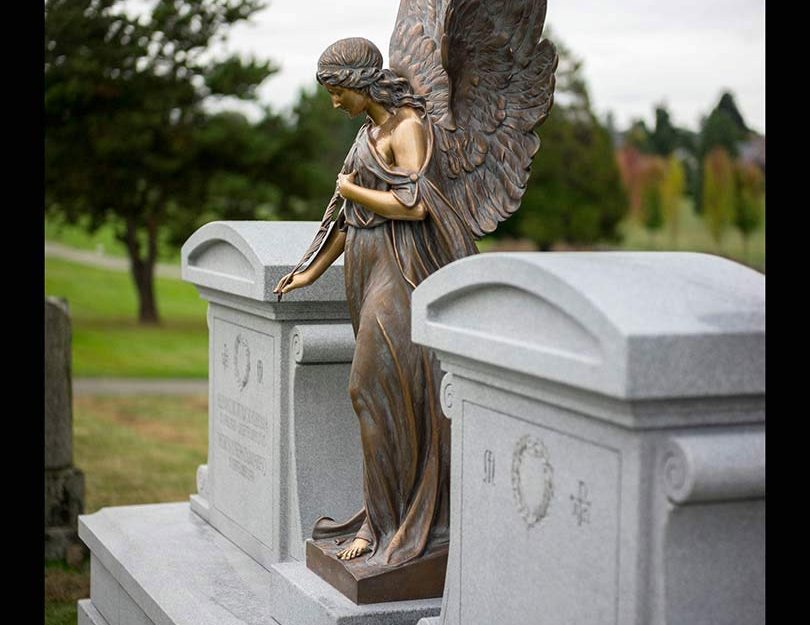 Bronze angel details, Mountain View Cemetery, Vancouver, British Columbia