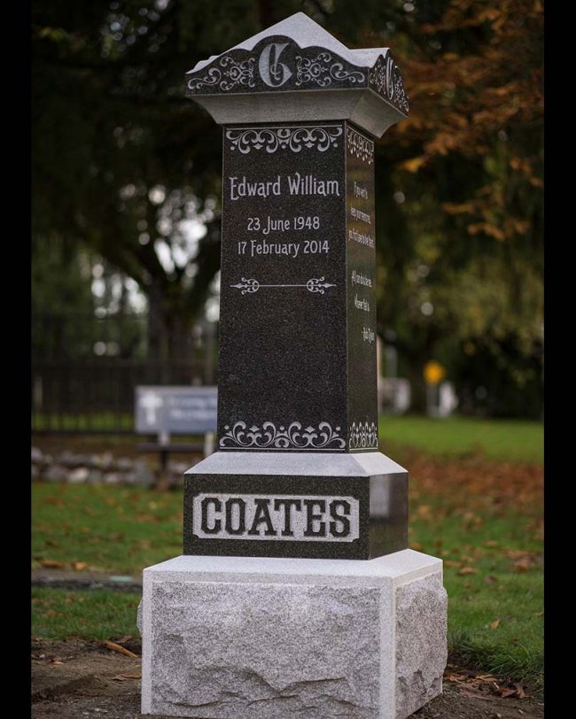 Brits family monument, traditional design, Fort Langley cemetery, British Columbia