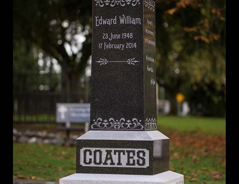 Brits family monument, traditional design, Fort Langley cemetery, British Columbia